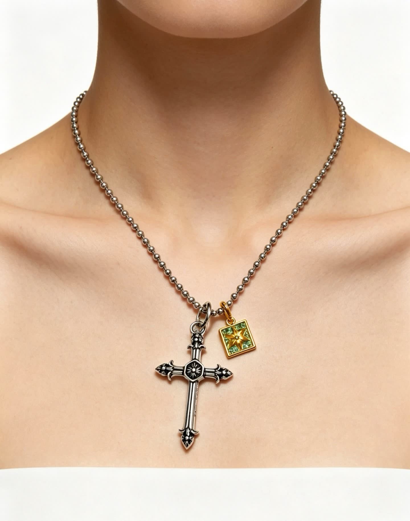 Chrome Hearts Tome Beads Cross Pendant Necklace